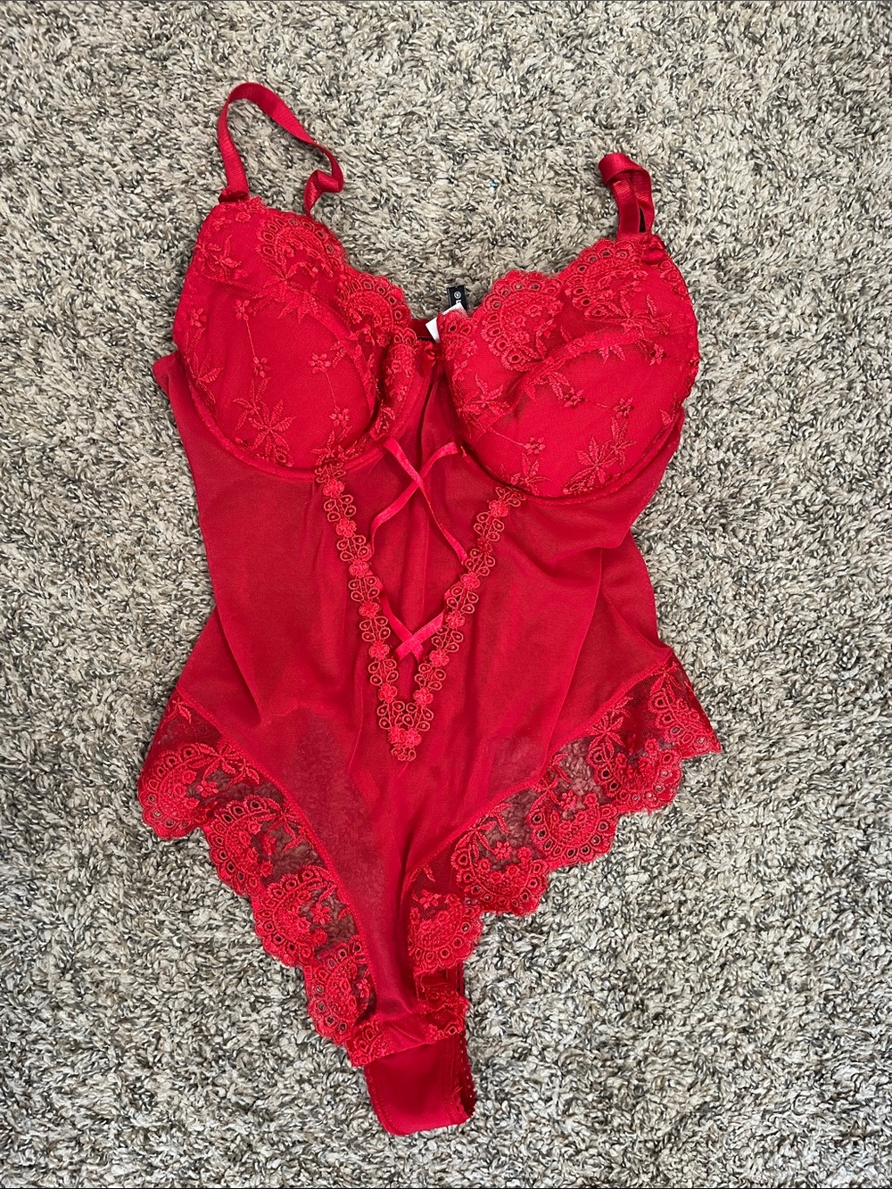 Rampage Red Lace Mesh Teddy Bodysuit